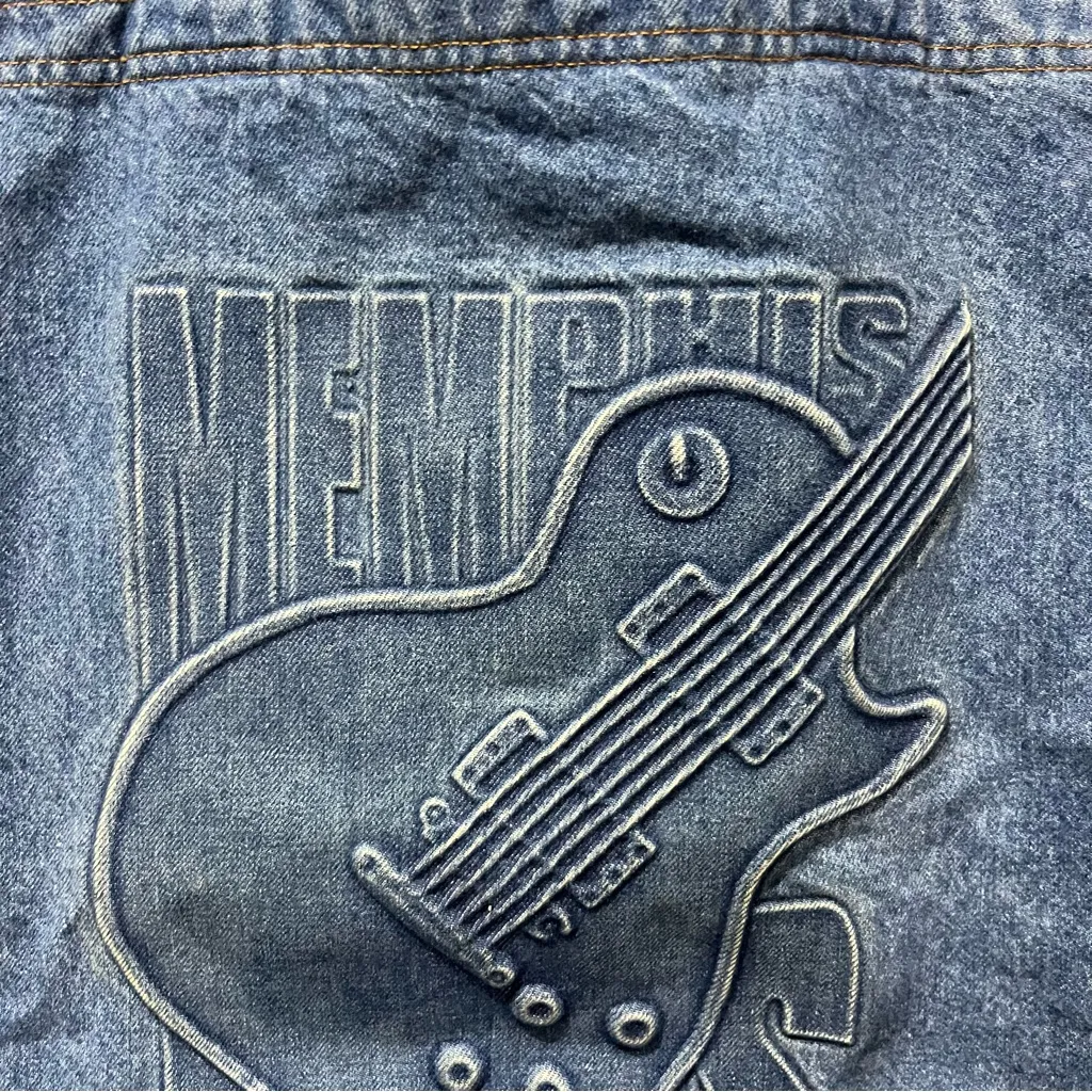 Tyca Large Denim Tote Bag Memphis Blues Embossed Denim Med Blue 19" x 21.5" - Image 5