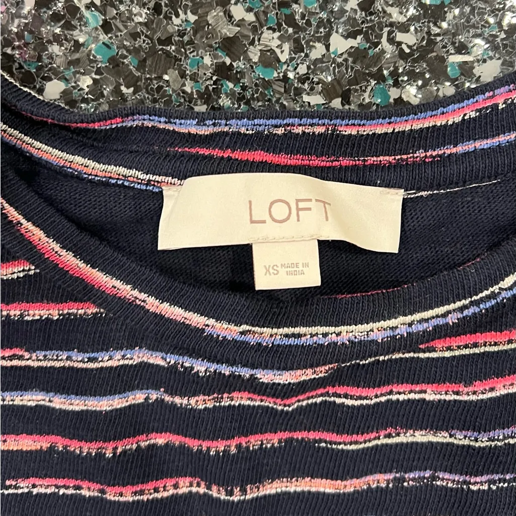 LOFT T-Shirt Dress Navy Blue Striped Size XS - Short Sleeve w/ Pockets - Image 3