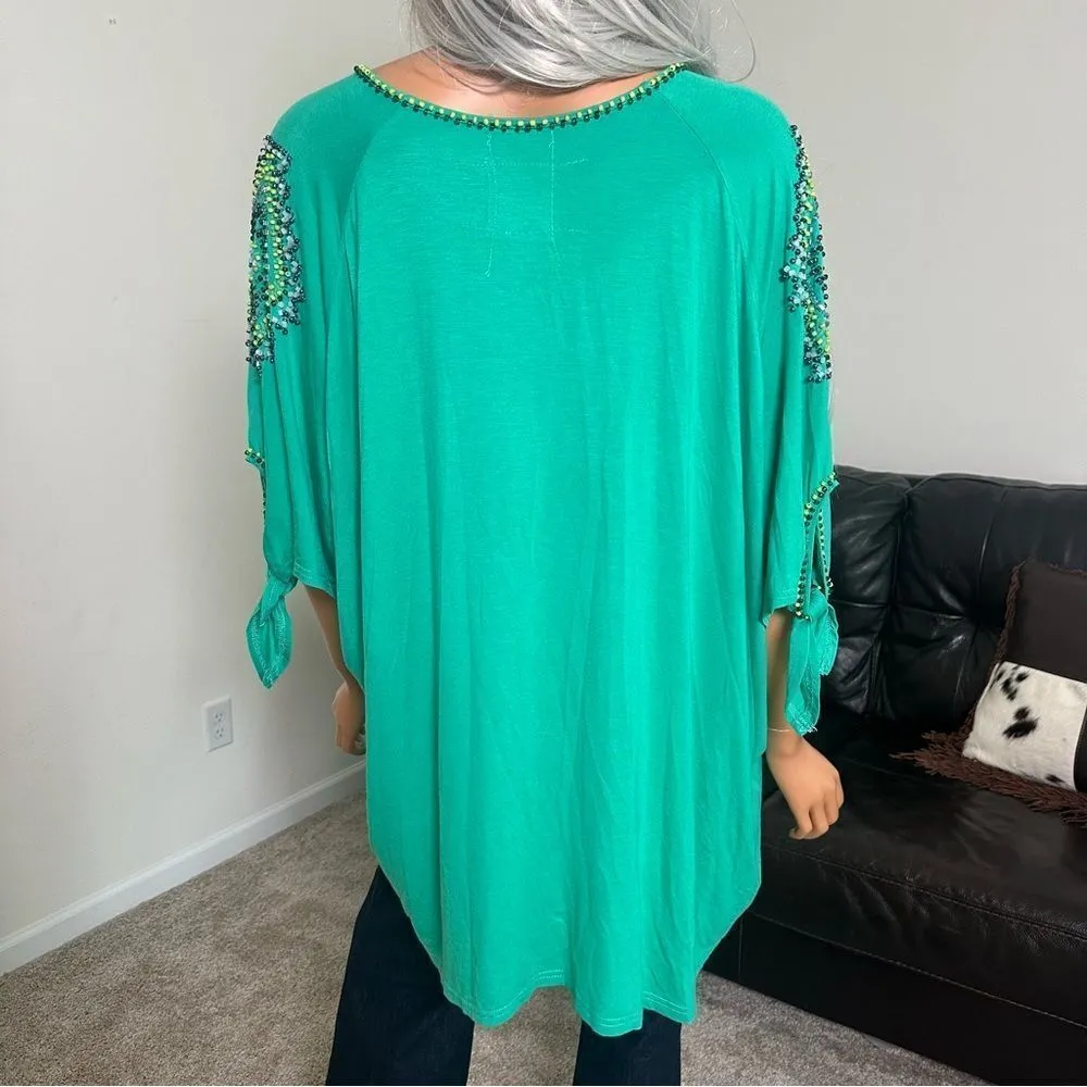 Double D Ranch Green Beaded Tunic Top Boho South Western Size XL Festival Rare Blue - Image 10