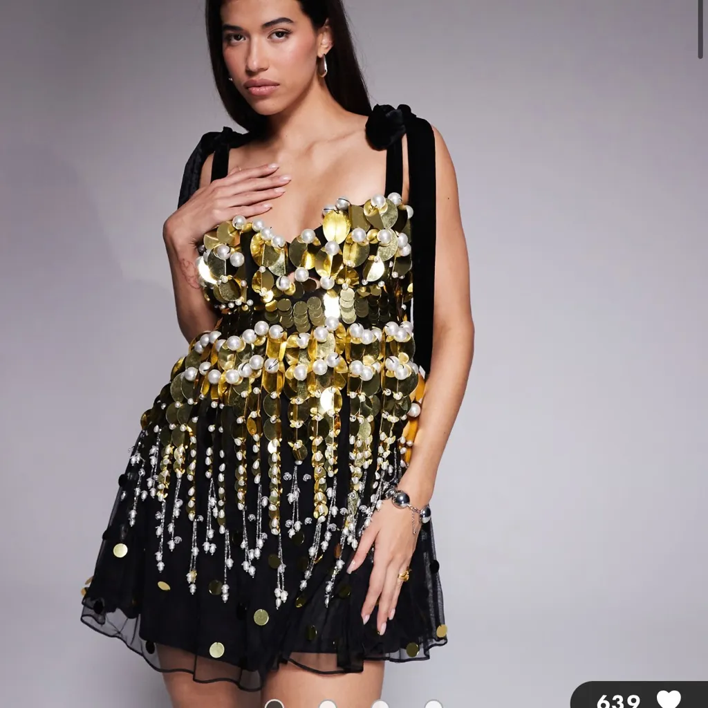 ASOS LUXE embellished sequin baby doll mini dress with faux pearls - Image 2
