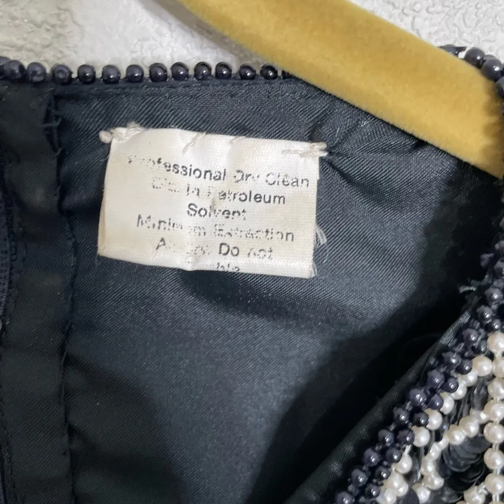 Vintage Stenay Silk Floral Black Sequin All Over Shoulder Pad Shirt Large - Image 5