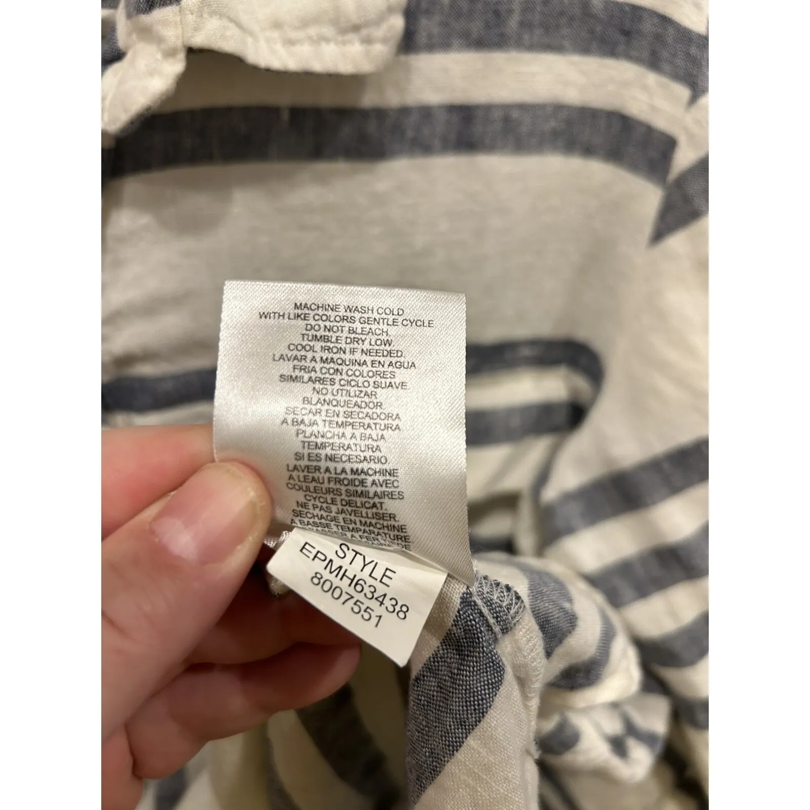 Ellen Tracy Linen Blue White Striped Long Sleeve Button Up Shirt Women's L Beach - Image 7