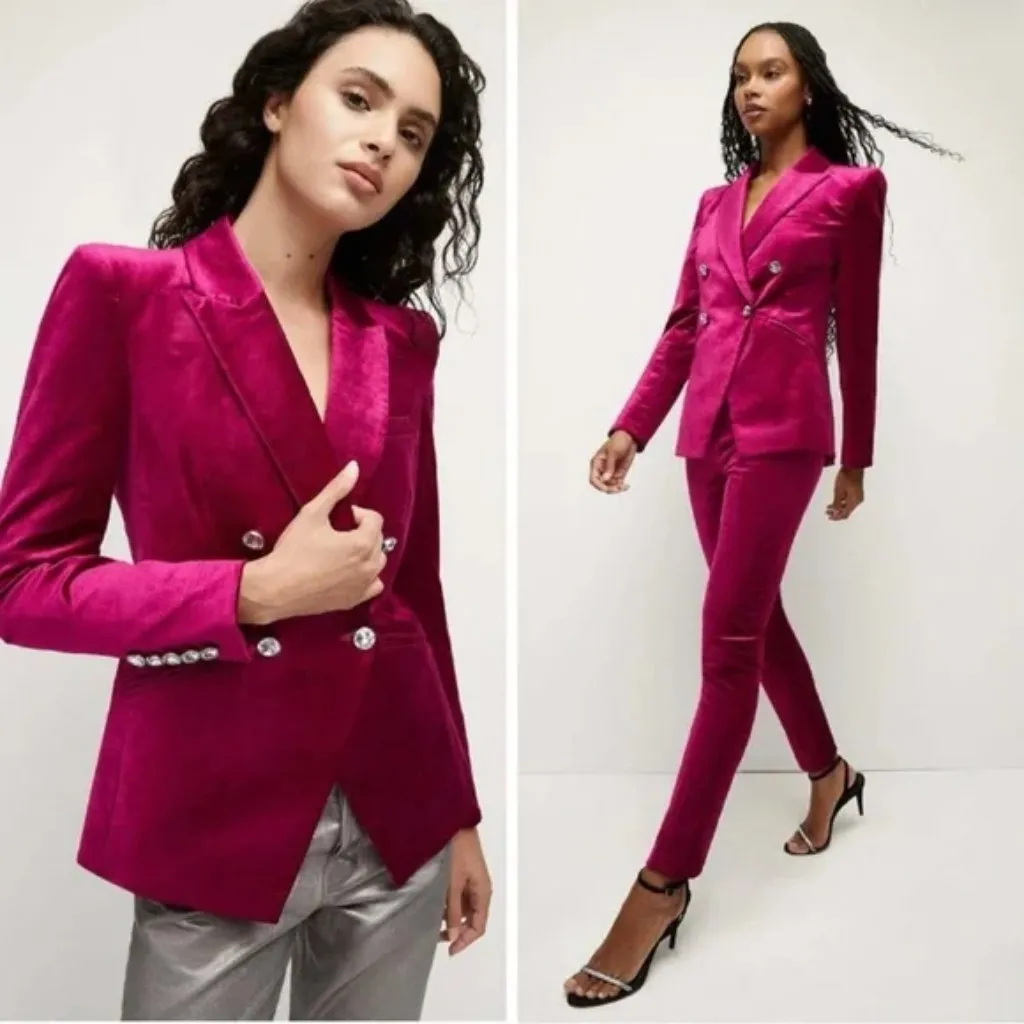 Elie Tahari NWT Velvet Double-Breasted Blazer - Fuchsia- MSRP $425 - Image 2