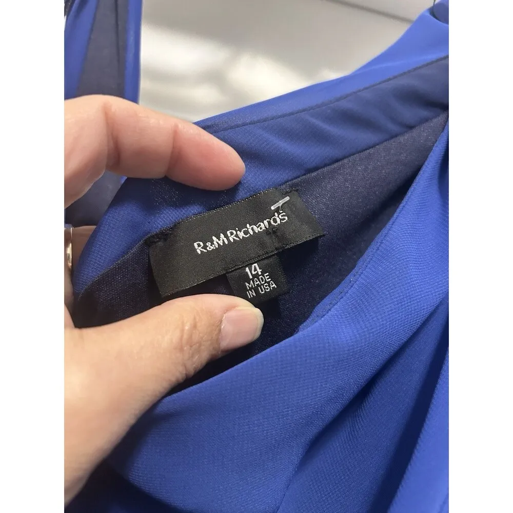 R&M Richards Embellished One Shoulder Chiffon Dress Size 14 Blue Ombré Cocktail - Image 2