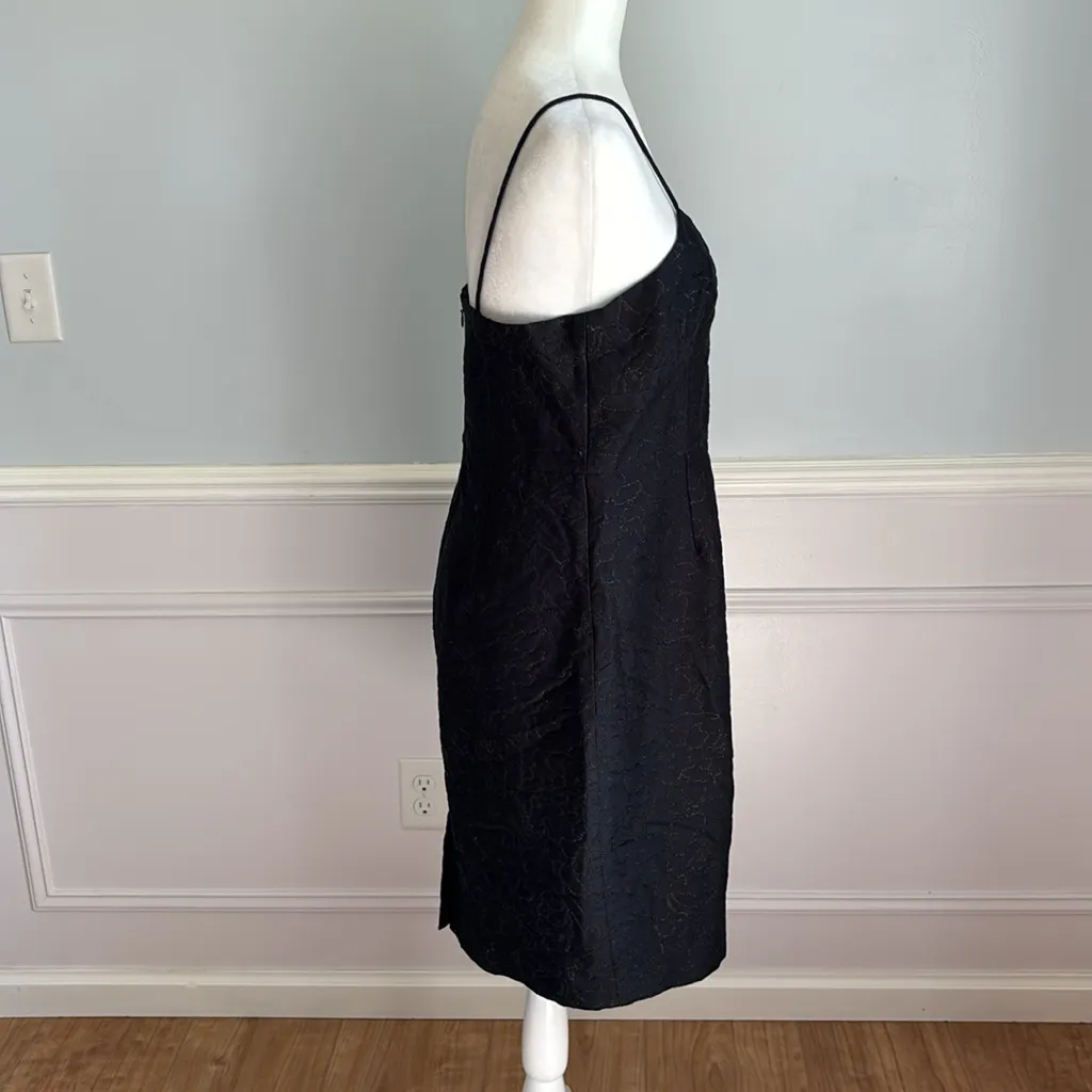 J.Crew Cocktail Dress Size 8 Floral Jacquard Glitter Black Party Cotton Silk LBD - Image 8