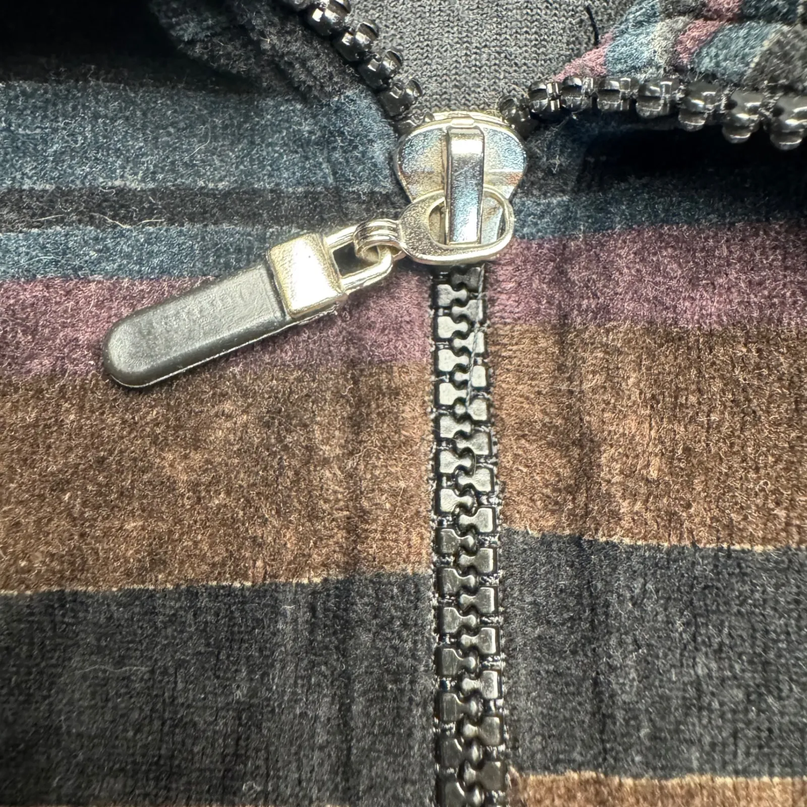 Velour vintage Quarter Zip Pullover striped Top Medium capacity knits vtg Brown - Image 4