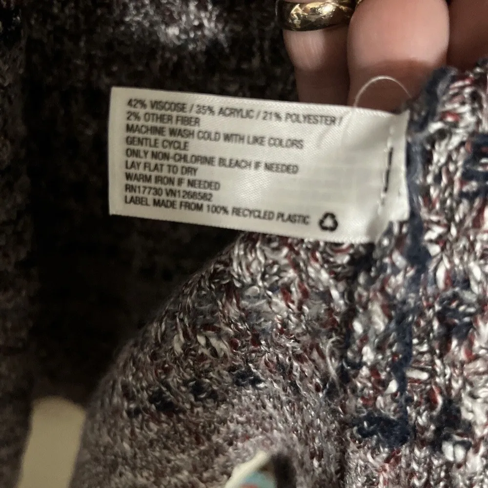 Knox Rose Womens Duster Cardigan Marled Knit Open Front Burgundy Gray Black M - Image 5