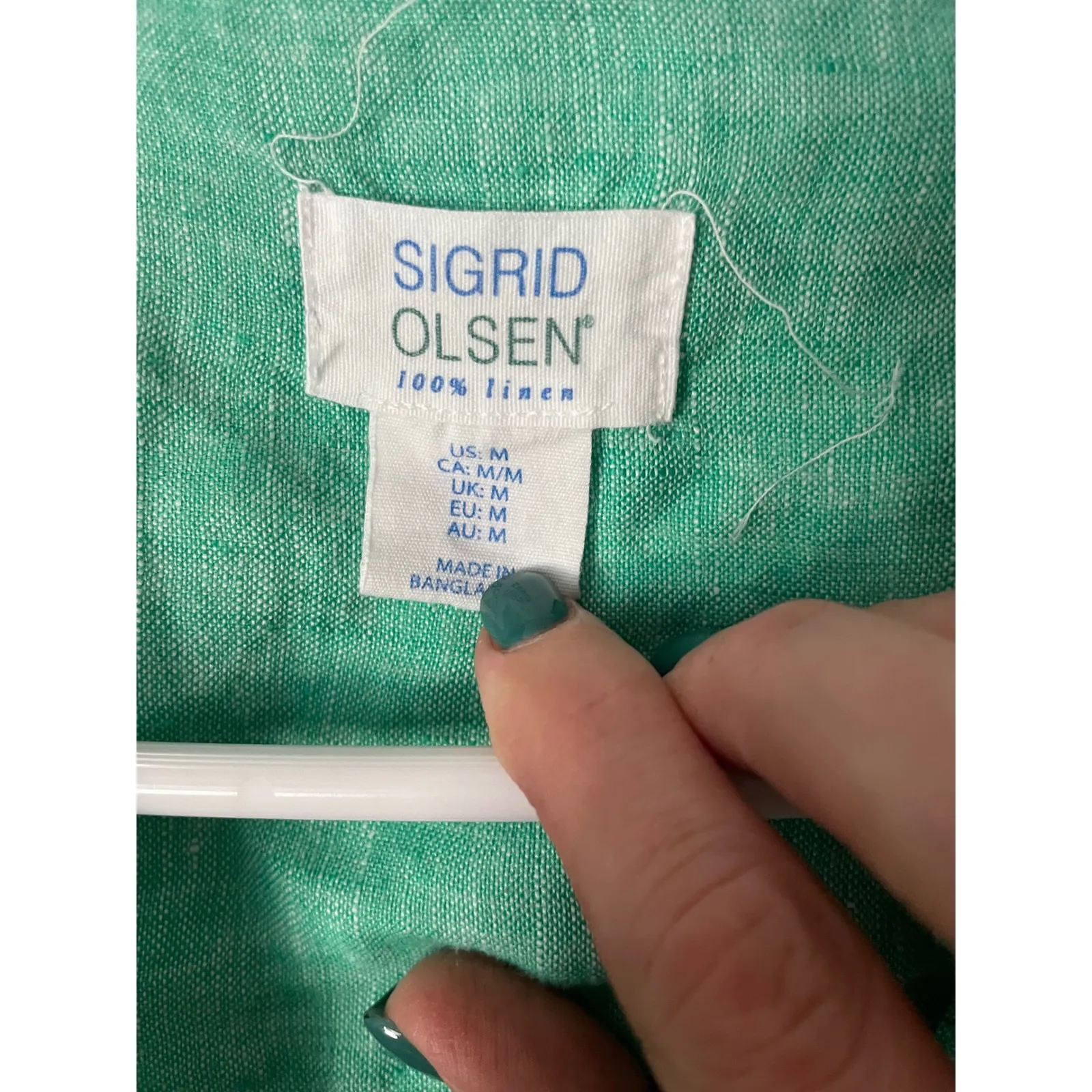 Sigrid Olsen Linen Tunic Top Green Long Sleeve Button Down Shirt Medium - Image 2