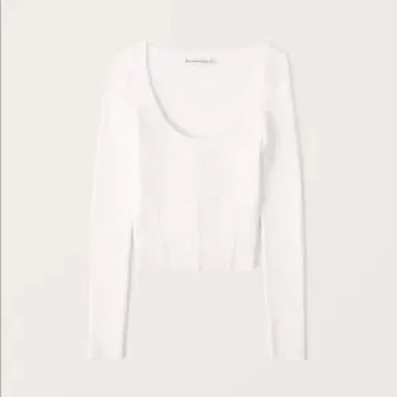 Abercrombie & Fitch Scoop Neck Long Sleeve Sweater Top White Small - Image 2
