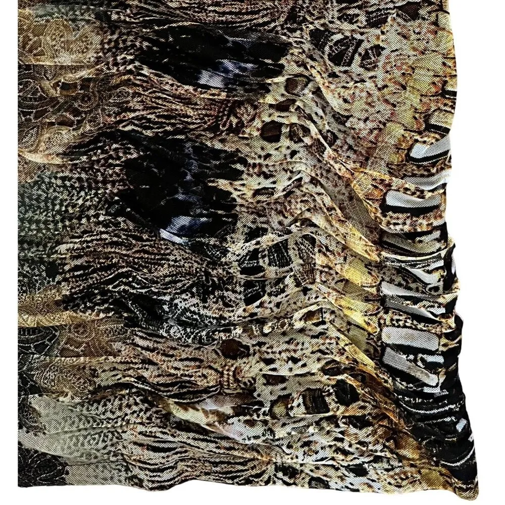 I Am Alberto Makali M Dress Ruched Stretch Mesh Sequins Party Animal Print - Image 5