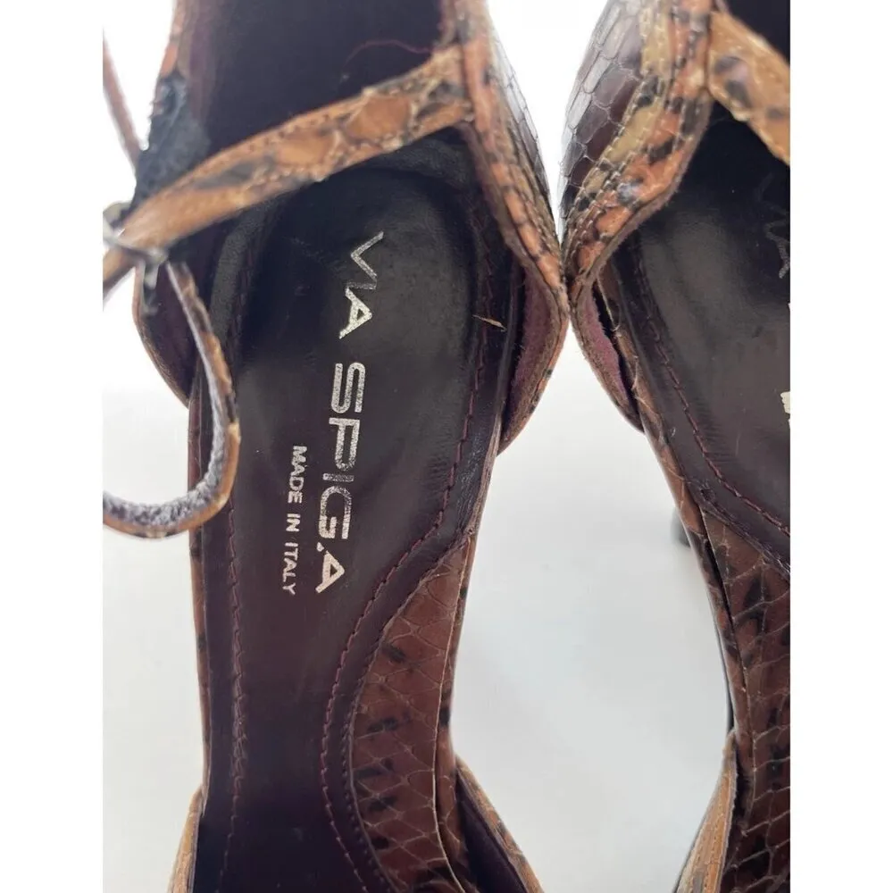 Vintage Via Spiga Snake Skin Leather Brown Multicolor Women’s Sz 8 Italy RARE - Image 7