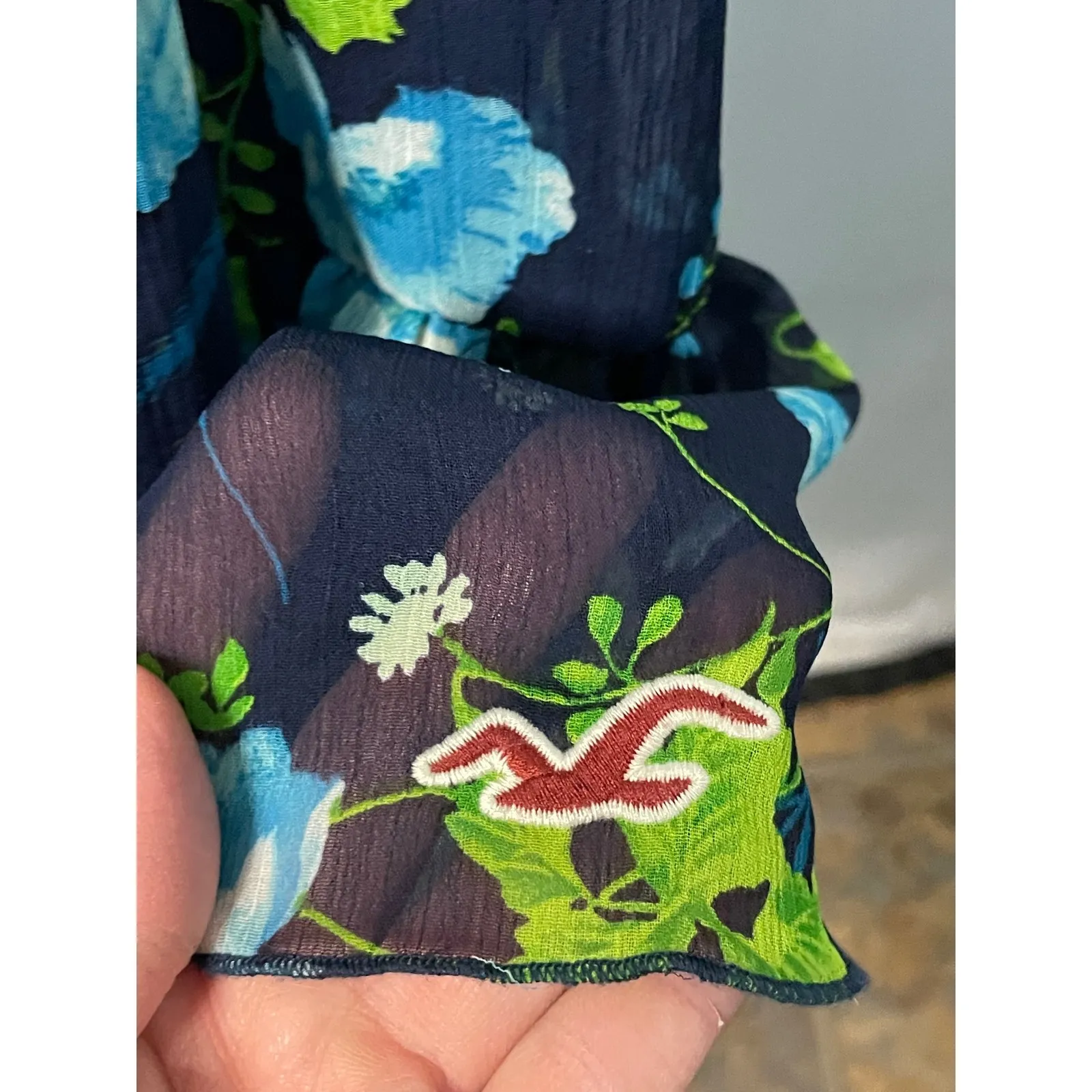 Hollister Floral Mini Dress Navy Blue Ruffle Sleeveless Summer Sundress Small - Image 6