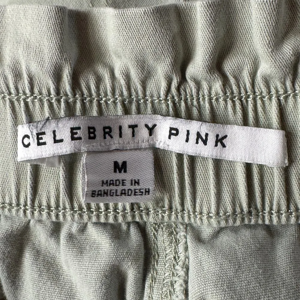 Celebrity Pink Medium Paperbag Waist Shorts Zip-Fly Pocket Stretch Hi-Rise Green - Image 4