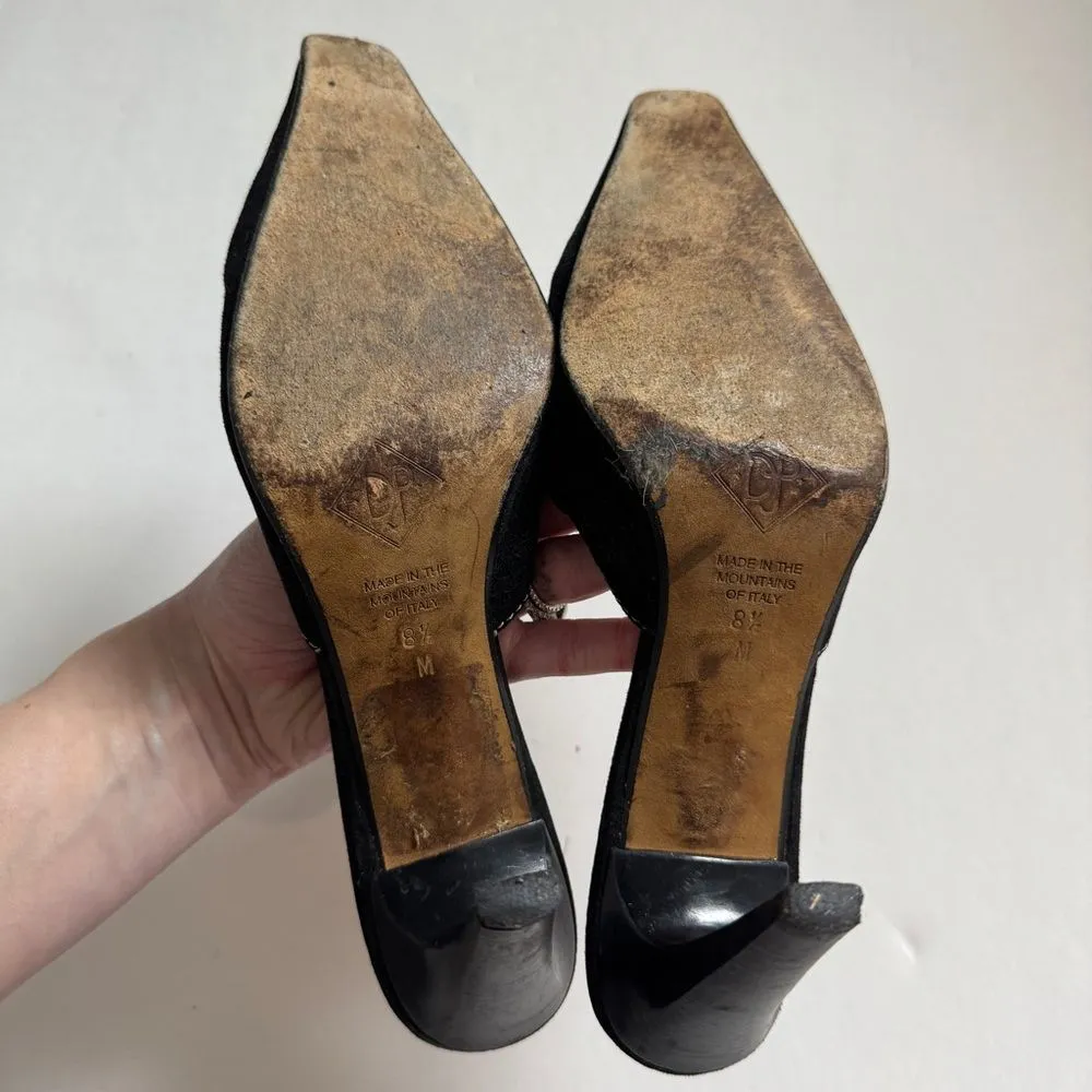 Donald J Pliner "Lona" Black Pointed Square Toe Slides Mules w Heels 8.5 - Image 3