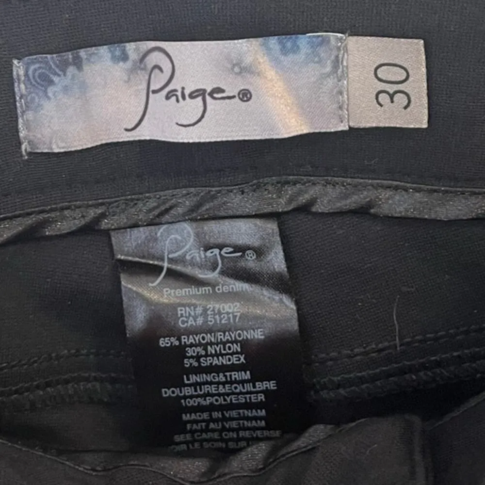 PAIGE Peg Super Skinny Dark Wash Black Jeans Pants Low Rise sz. 30 Inseam 27" - Image 3