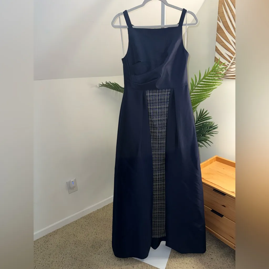 Kay Unger Womens Navy Plaid Sequin Walk Thru Gown Dress size 6 NWT - Image 2