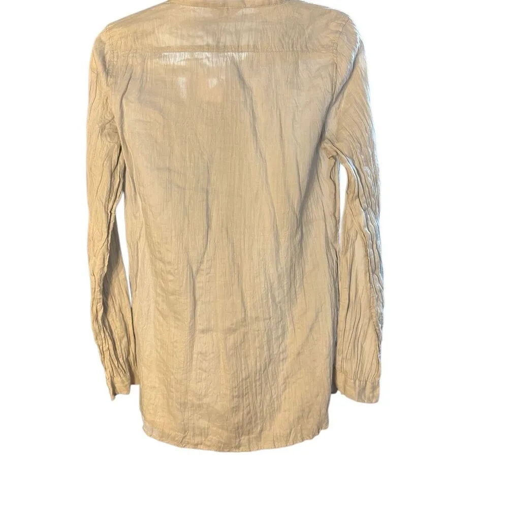 POETRY Light grey 100% Ramie Tunic Top Pleated Button Up Lagenlook US 6 - Image 2