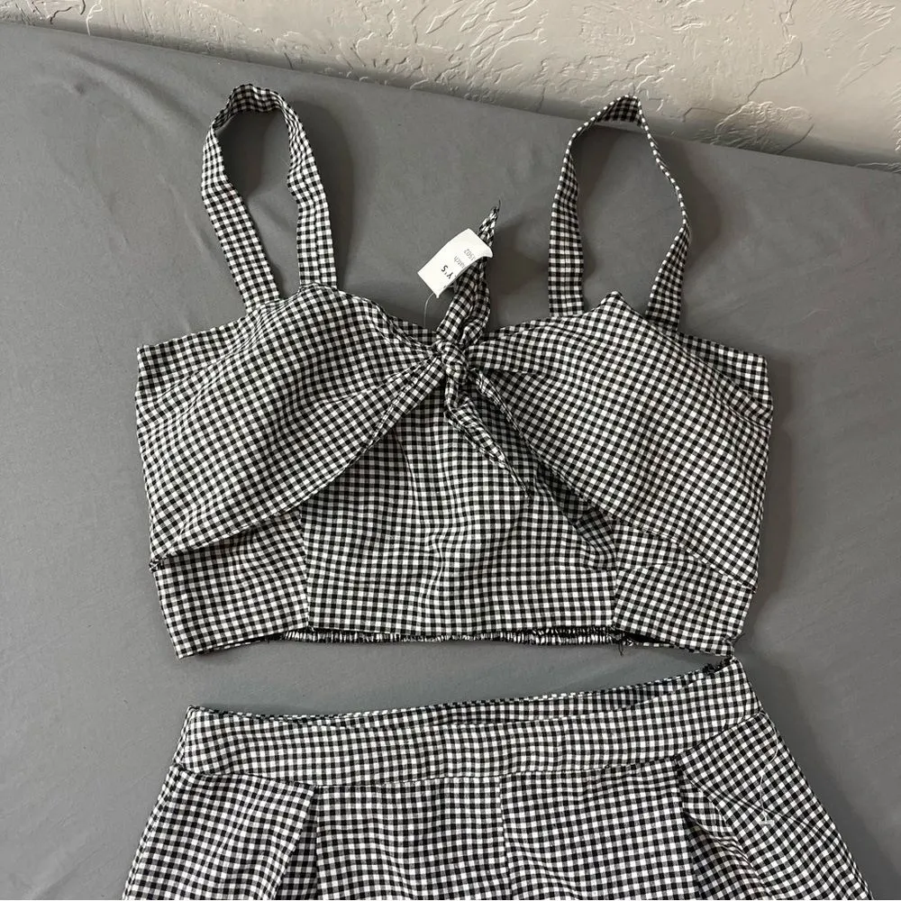 Tilly’s 2 piece matching short top set high wasted gingham tank size large - Image 5