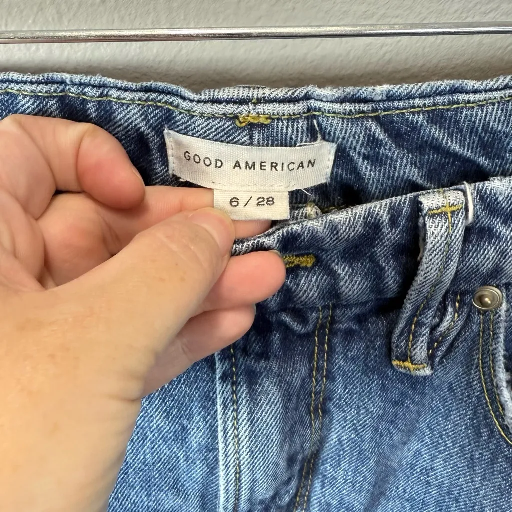 Good American Style GB999TFT Good Boy Jeans 32"‎ Inseam Blue941 Size 6 - Image 3