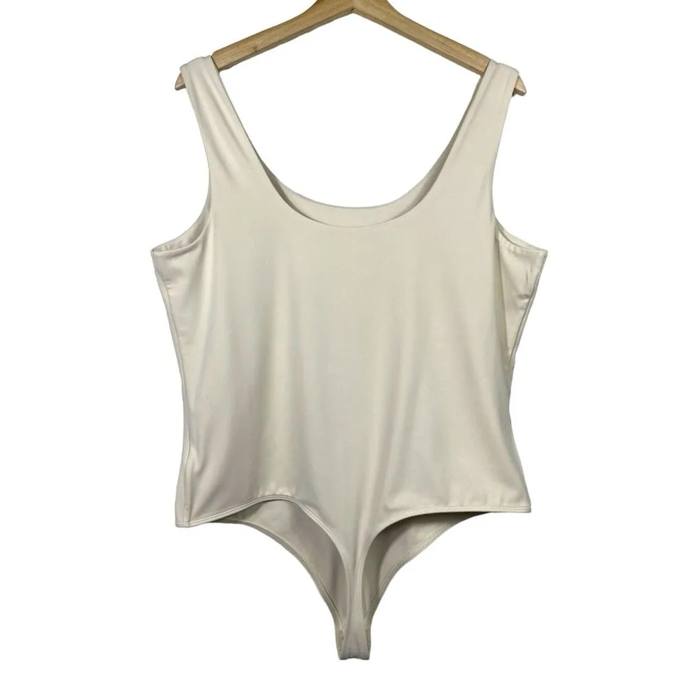 Express Body Contour Bodysuit XL Sleeveless Scoop Neck Cream Snap‎ Thong Stretch - Image 2