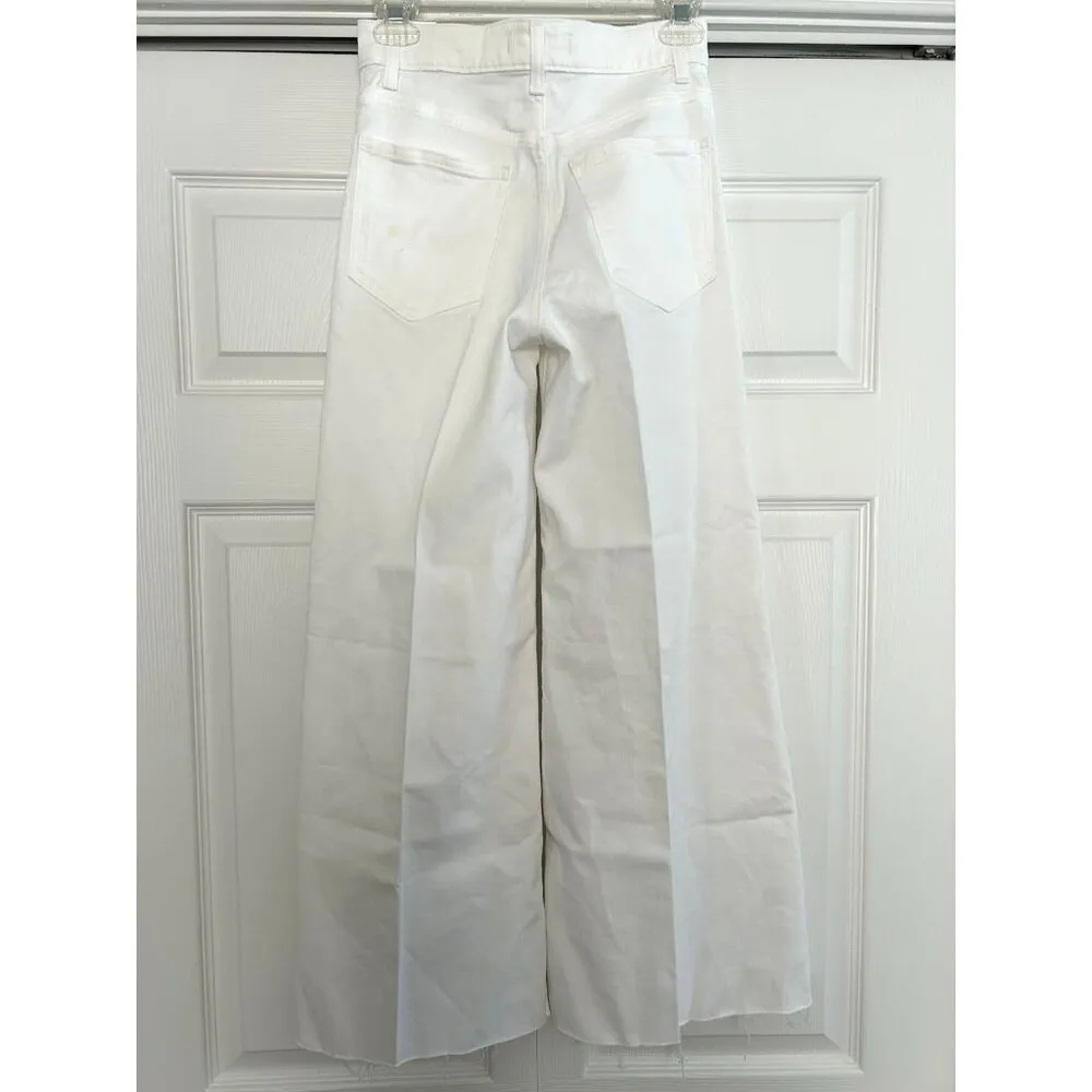 Madewell $138 High Rise Flared Wide-Leg Crop Raw Hem Jeans White Size 25 - Image 9