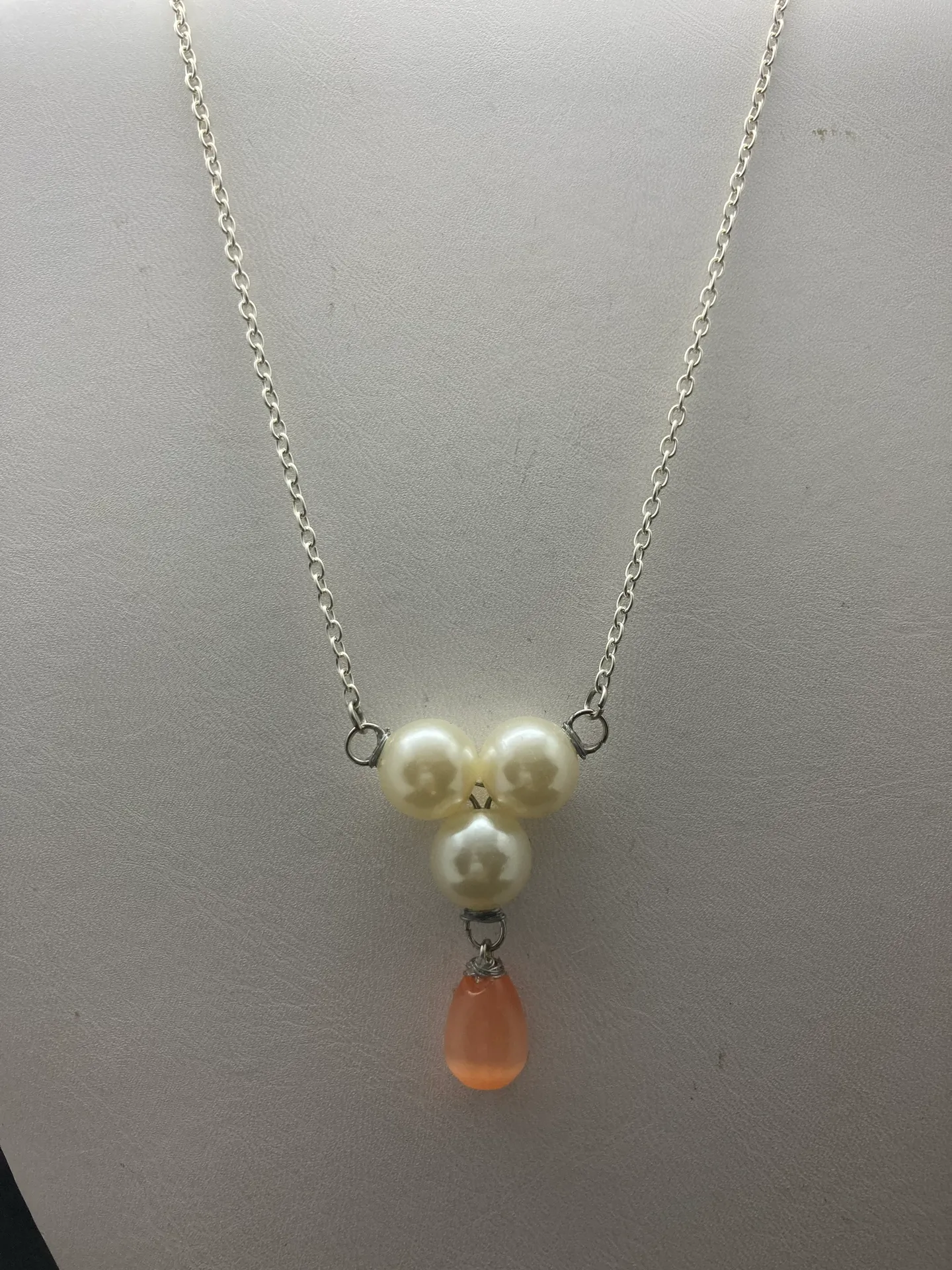 Handmade Orange cat eye Crystal necklace with pearl beads - Image 2