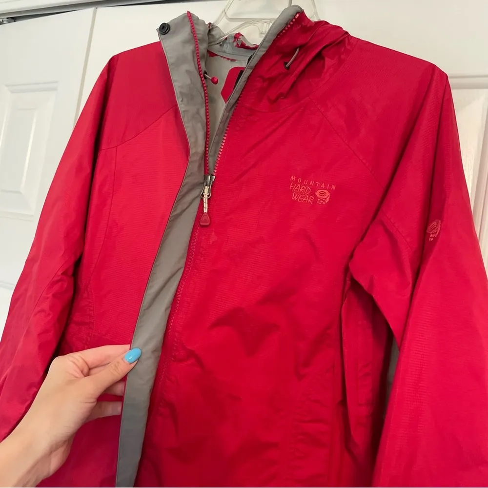 Mountain Hardware Dry Q Rain Jacket Womens Sz Medium Red Hooded Full Zip - Image 9