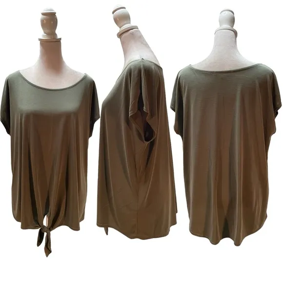 Green Envelope Green Short Sleeve Tie Front Blouse Size Large - Image 2