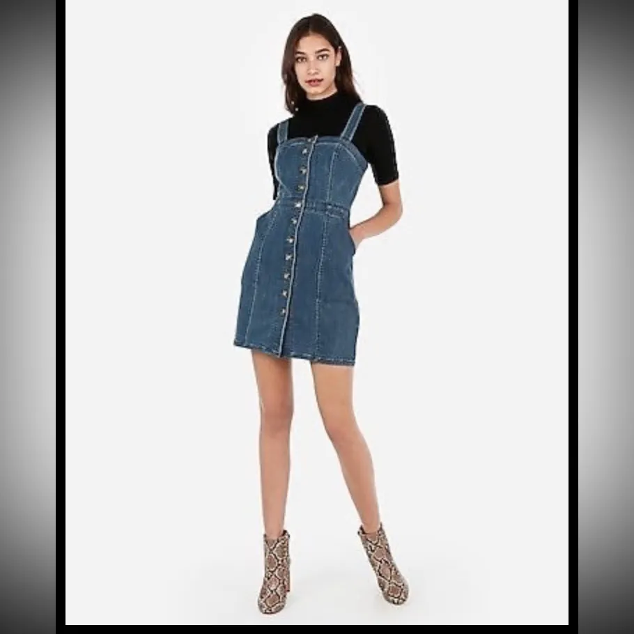 Express Button Front Sleeveless Sheath Denim Mini Dress - Image 3