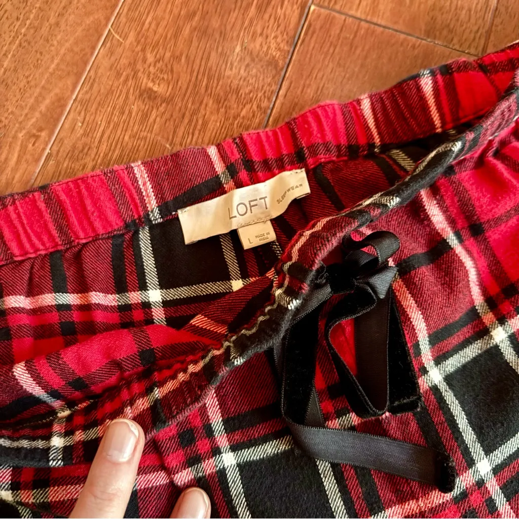LOFT Red Flannel Cotton Pajama Set L - Image 4