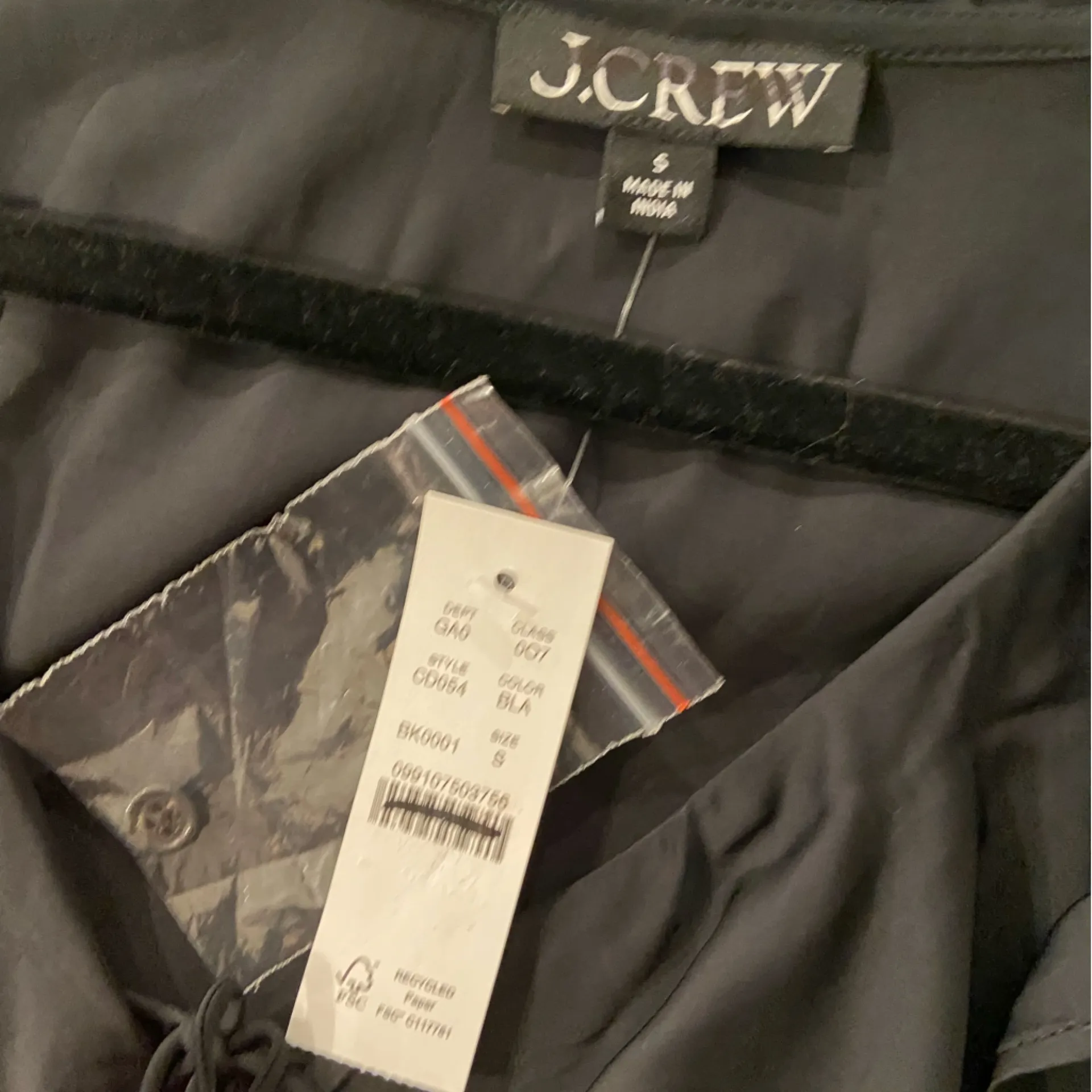 NWT J. Crew Size S Goldie Top Black Satin Long Sleeve Ruffle Collar Tie Front - Image 9