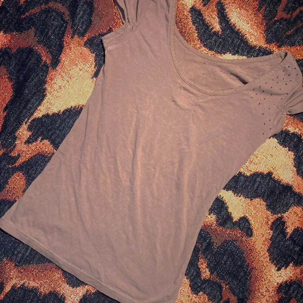 Vtg 90s Y2K baby doll graphic tee shirt tunic grunge beaded embroidered gold M - Image 5