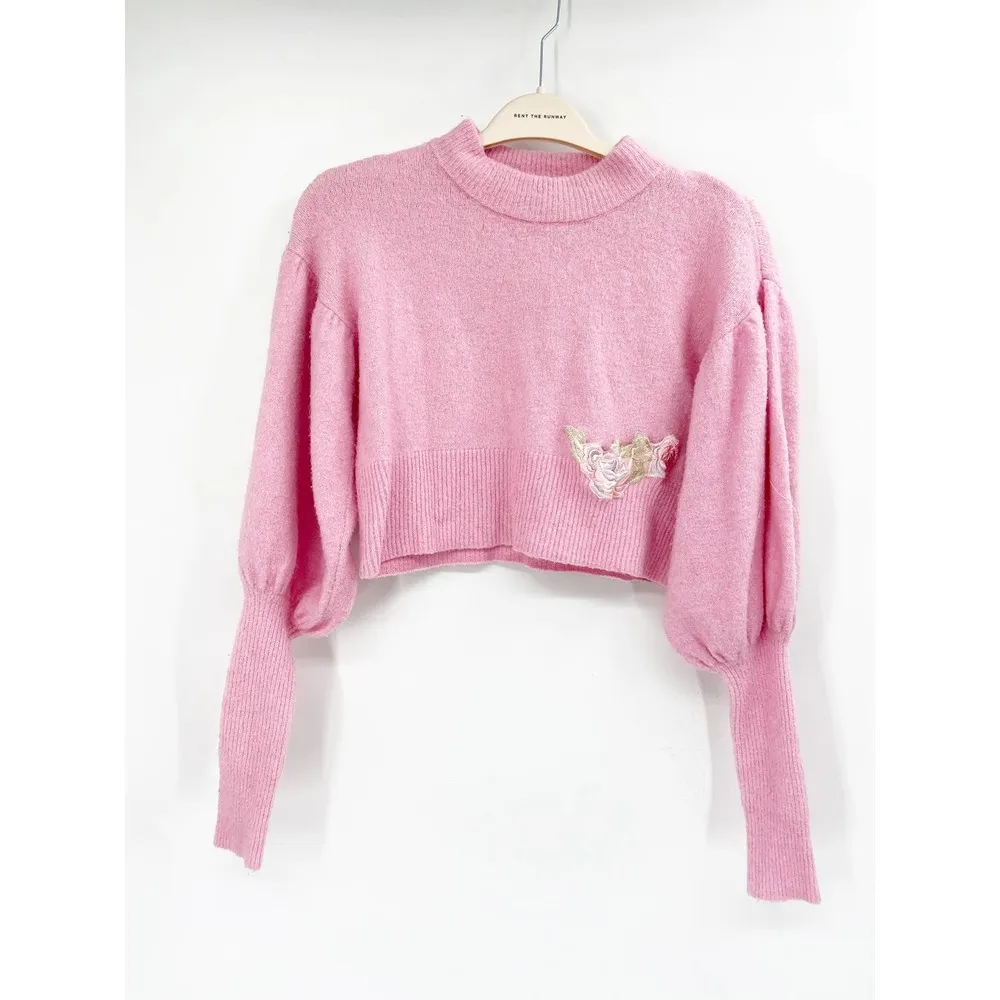 Baum Und Pferdgarten Pink Alpaca Wool Blend Coline Cropped Puff Sleeve Sweater Size XS - Image 54