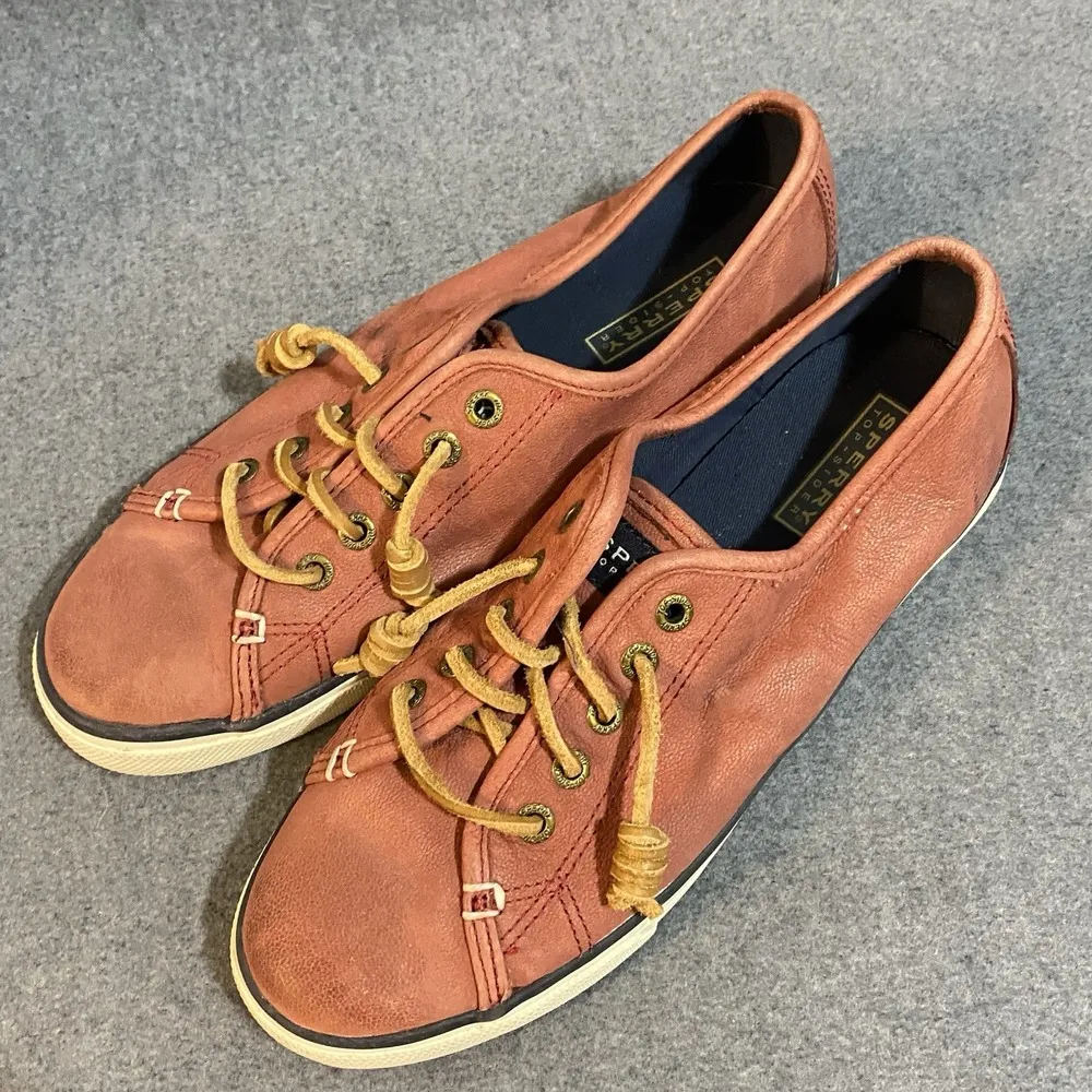 Sperry Top Sider Women 9M Pier-View Sneakers STS93415 Washed Red Upper Leather - Image 3