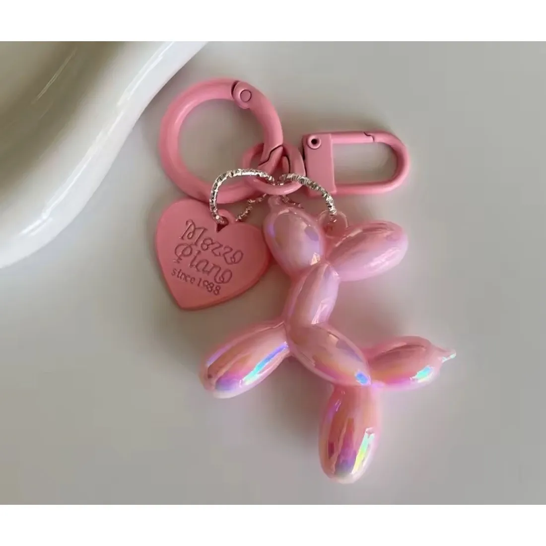 NEW‎ Pink Balloon Dog Keychain Heart Charm Keyring Cute Y2K - Image 6