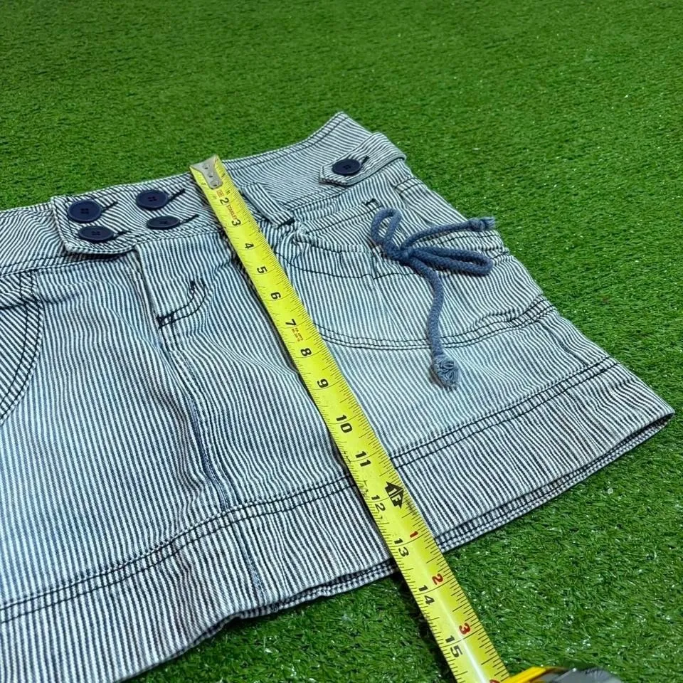 Vintage Y2K Miss‎ Bison 4 Button Stripped Mini Skirt Pockets Women's Size 9 Blue - Image 2