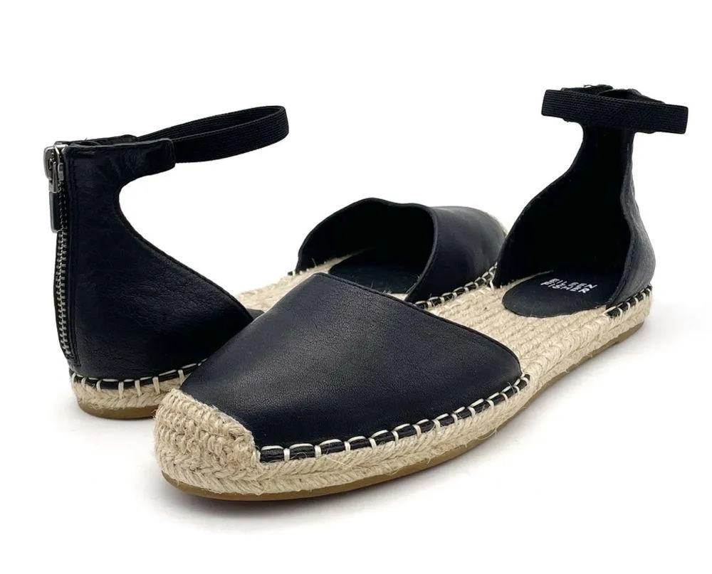 Eileen Fisher Lala Leather Espadrille Flats Black Size 8 Ankle Strap Sandals - Image 15