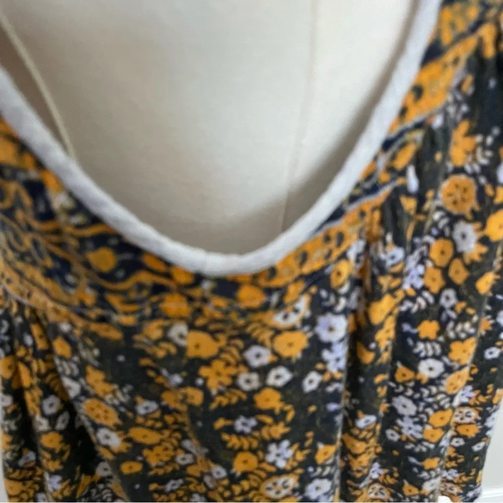 Free People Tank Top Lucky Coin Cropped Babydoll Floral Linen Blend Yellow Grey - Image 6