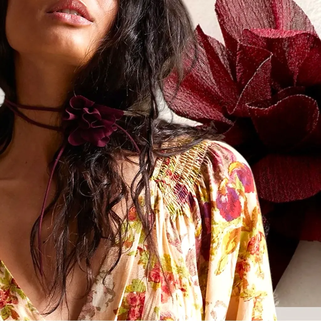 Free People Sweetheart Flower Choker Burgundy NWT Dainty Bracelet Hair Ethereal - Image 2