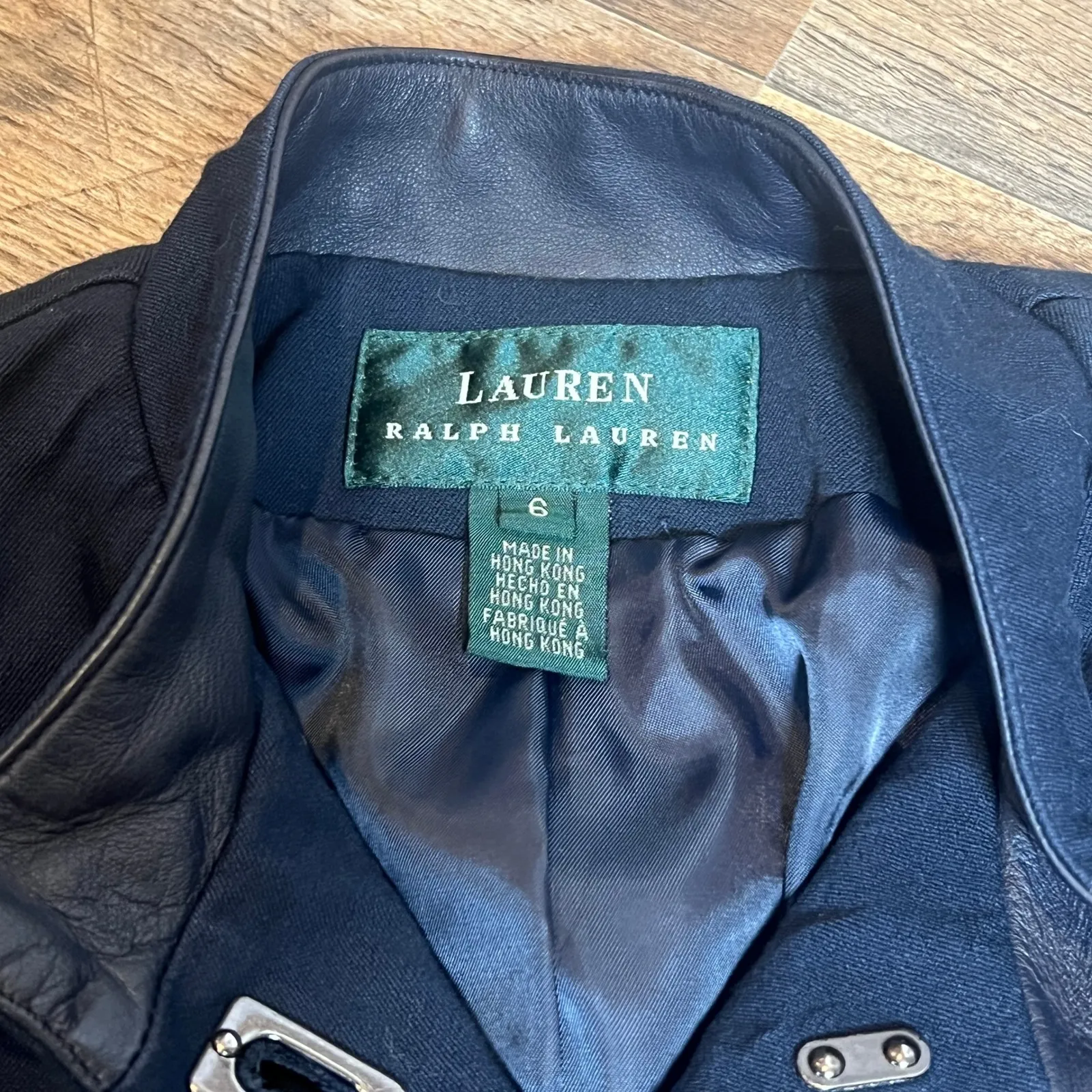 Vintage Lauren Ralph Lauren Navy Jacket w/ Leather Trim women's size 6 Blue - Image 5