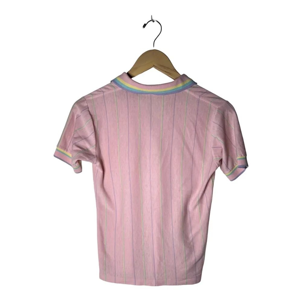 Vintage Pastel Striped Polo 90’s Pink - Image 3