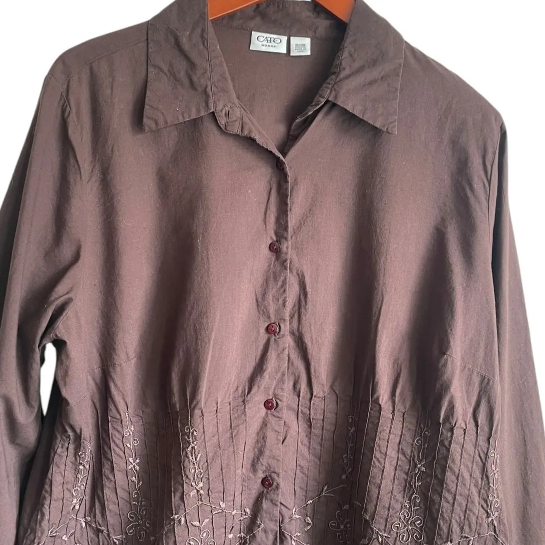 Cato Women Top‎ 18/20 Brown Embroidered Button Up Boho Cowgirl Western Casual - Image 12