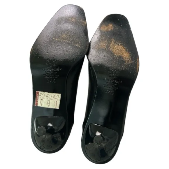 A. Testoni Made In Italy Black Leather Pumps 37.5 (US 7 7.5) Stiletto Heel - Image 5