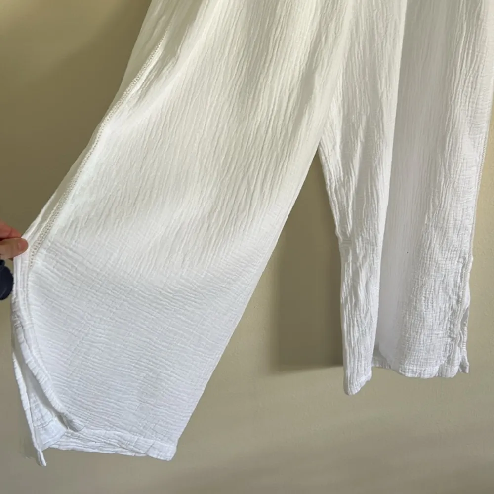 Japna 100% gauze cotton white boho pull on elastic waist wide leg pants XL​​ - Image 3