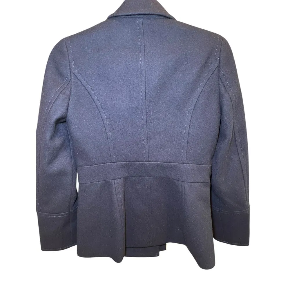 J. Crew Women 0 Navy Blue Preppy Large Gold Button Wool Pea Coat Classic Vintage - Image 5