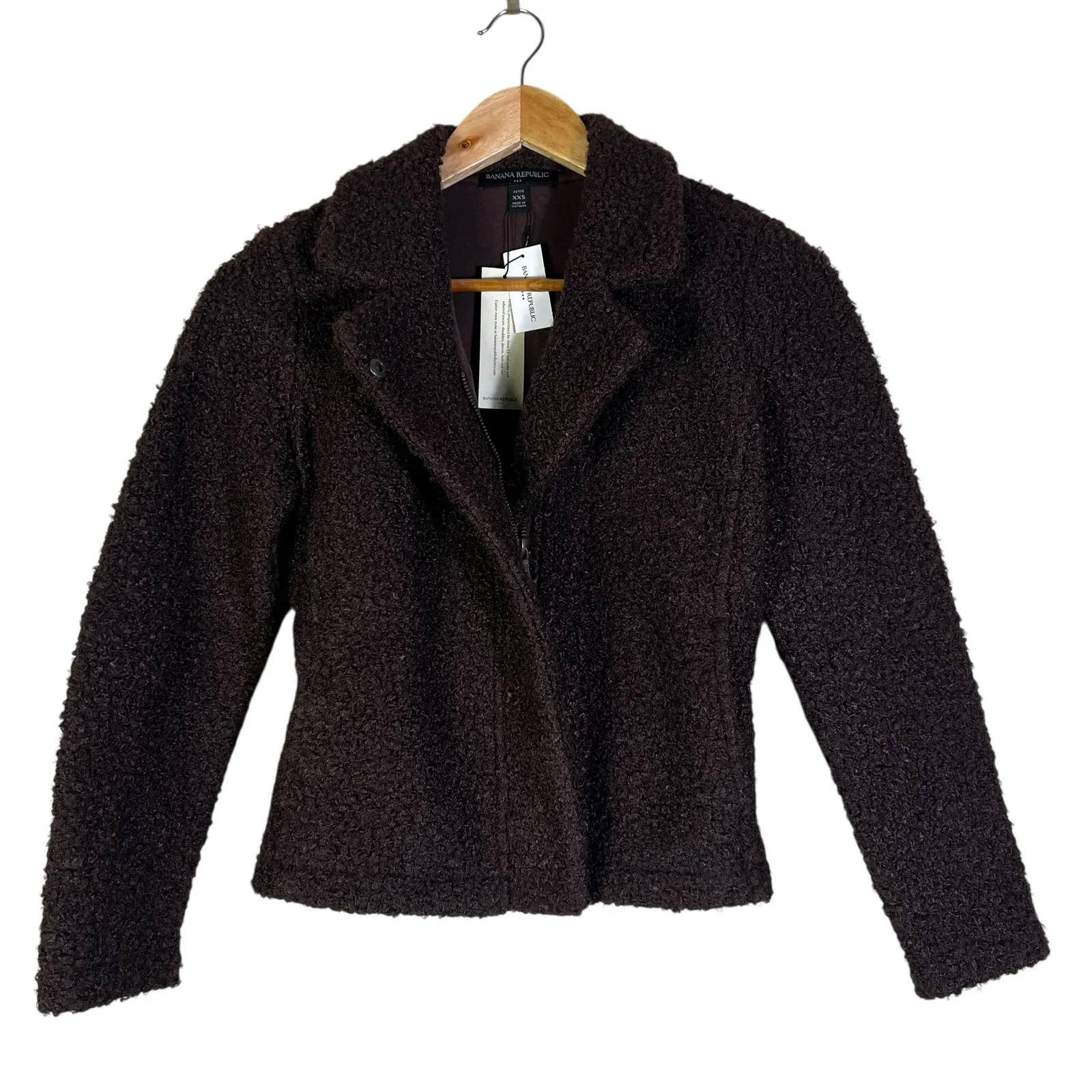 NWT Banana Republic Boucle Sherpa Moto Jacket Womens XXSP Brown Fall Minimalist - Image 2