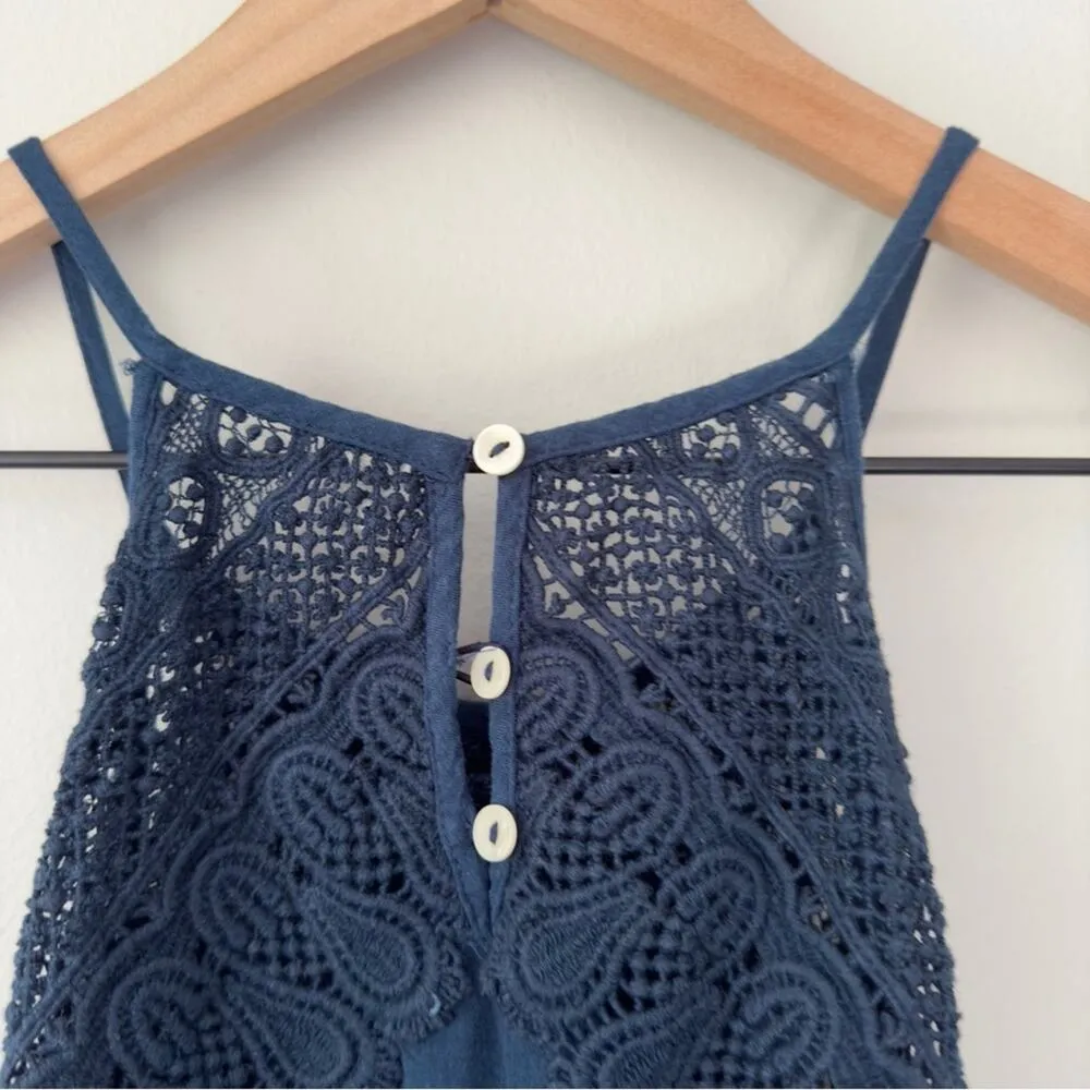 Free People Intimately Boho Paisley Pattern Spaghetti Strap Dress Button Up Lace - Image 5