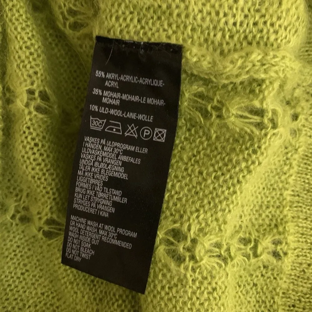 Masai Lime Green Mohair Blend Textured Knit Sweater Lightweight Pullover Medium - Image 4