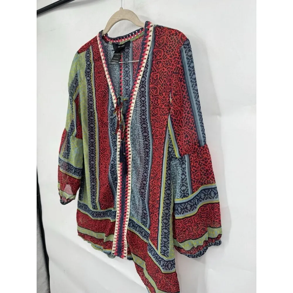 Ali Miles Embroidered Sheer Blouse Women Small Retro Artsy Lightweight‎ - Image 3