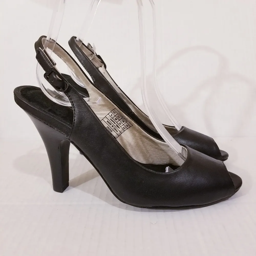 Liuid Shoes Black Leather Upper Slingback Peep Heel Size 6 - Image 2